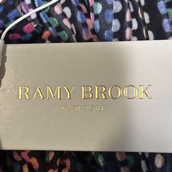 Ramy Brook Eugenia Ruffle Puff Sleeve Top Blouse Large Dot Stripe Split Neck NWT - Picture 13 of 16